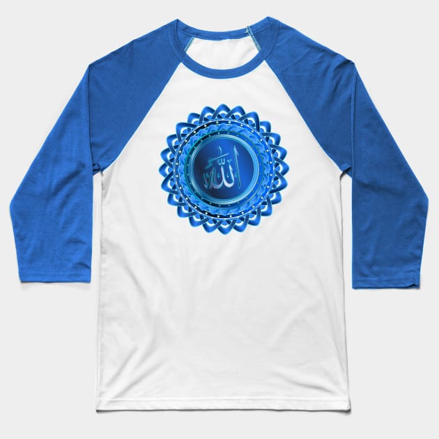 Islamic Name of God Lotus - Sky Blue Baseball T-Shirt by geodesyn